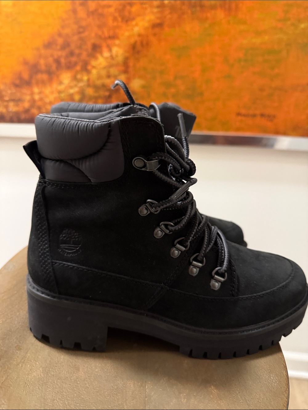 Timberland Women's Black Lace-Up Suede Padded Collar Ankle Boots